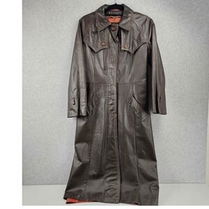 SEARS JR BAZAAR | Brown Leather Trench Coat Duster Disco Pimp Fight Club 70S
